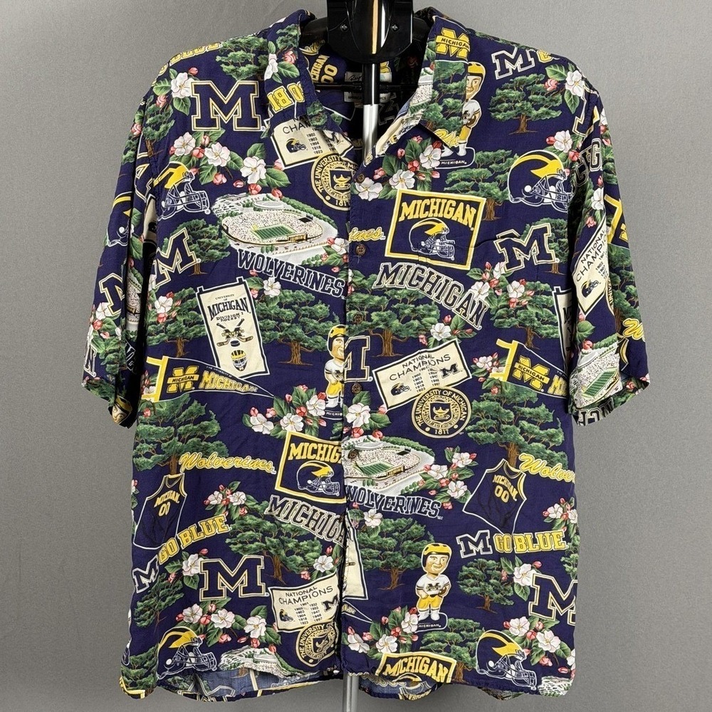 Michigan Wolverines Shirt Mens XXL Blue NCAA Football‎ Reyn Spooner Hawaiian